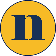 a yellow circle with a dark blue letter N making up the nawr magazine logo